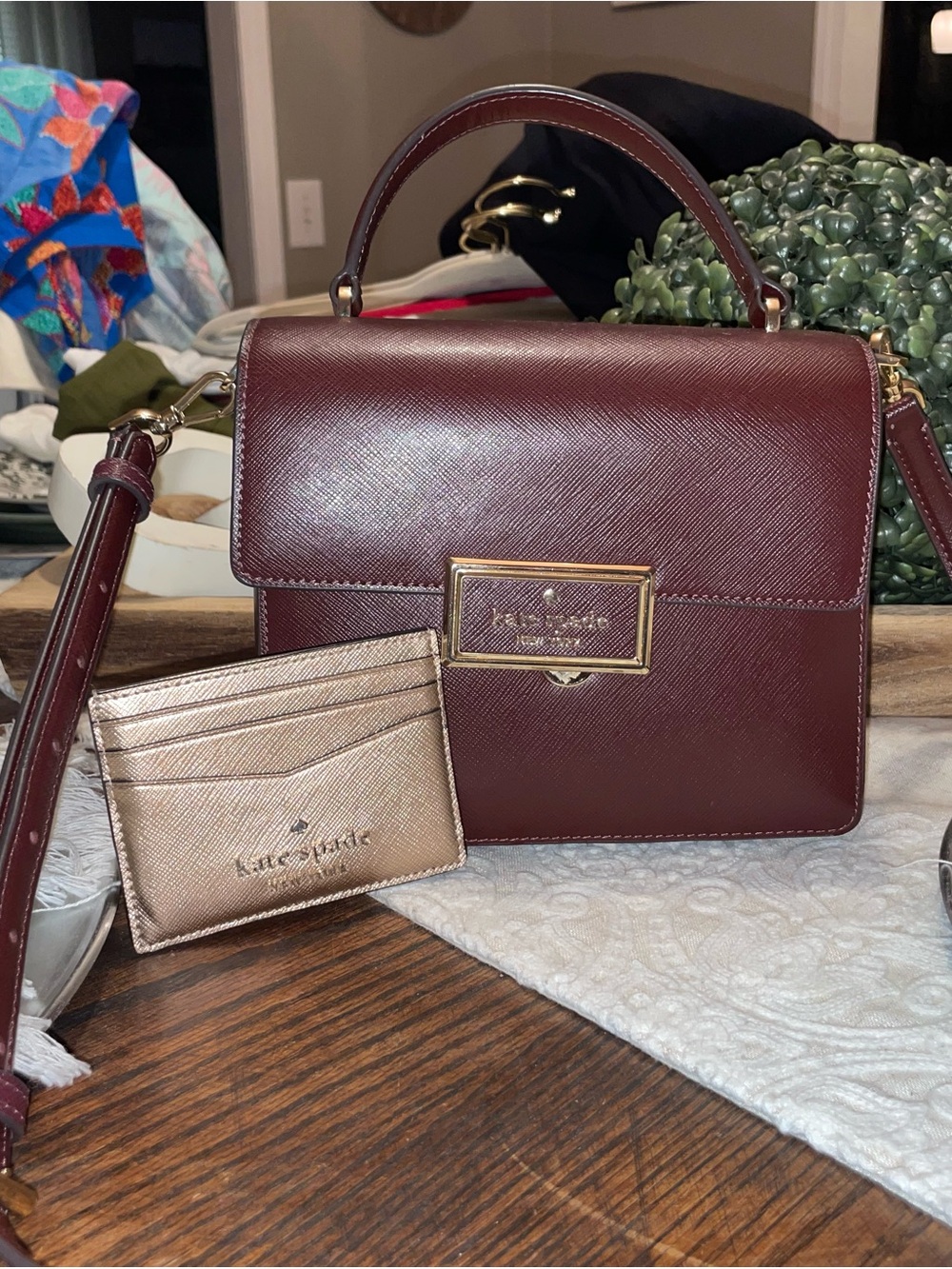 kate spade Burgundy Top-Handle Satchel and Card Holder